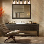 5 Light Bathroom Light Fixtures, 33.3 Inches Bathroom Lighting Fixtures Over Mirror, Black Vanity Light with Clear Glass Shades