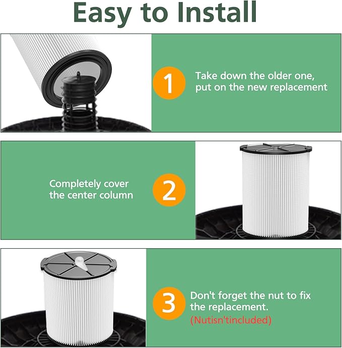 VF4000 Replacement Filter for RIDGID, Standard Wet/Dry Vac Filter Vf4000 Compatible with RIDGID Vacs Wet Dry 5-20 Gal, 6-9 Gal Husky Vacuum & CRAFTSMAN Shop Vacuum 17816 9-17816