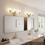 Bathrom Light Fixtures Modern Gold 3 Vanity Lights Over Mirror, Wall Lamps with White Frosted Glass Shade for Toilet Washroom Bath T001GD-L3