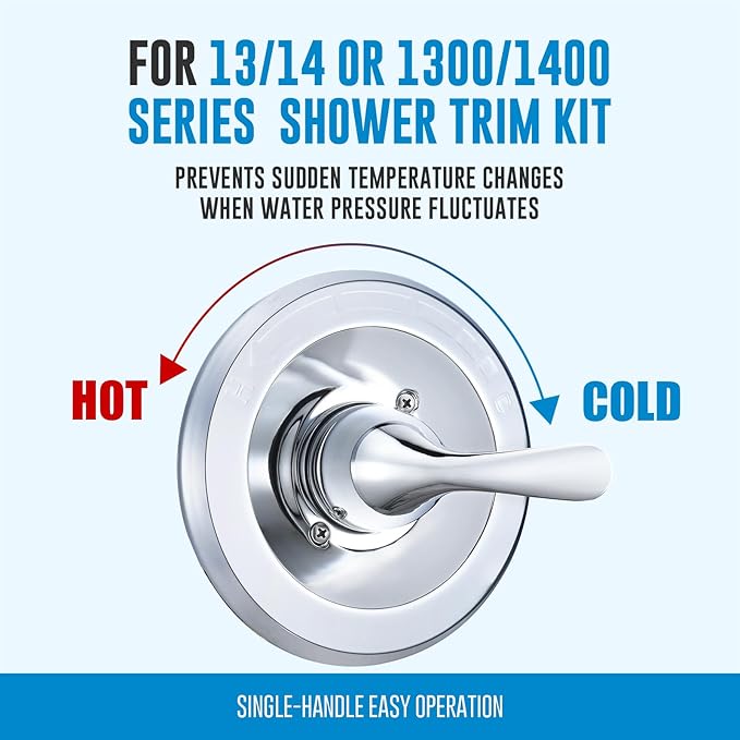 Replacement for Delta Classic 13 Series Single-Function Trim Kit, T13020 Chrome Shower Handle, Fit Delta Shower Valve R10000 Series (2 Style of Cartridge Included)