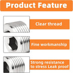 GASHER 20Pcs Stainless Steel Internal Hex Thread Socket Pipe Plug Fitting 1/8" 1/4" 3/8" 1/2" NPT Male