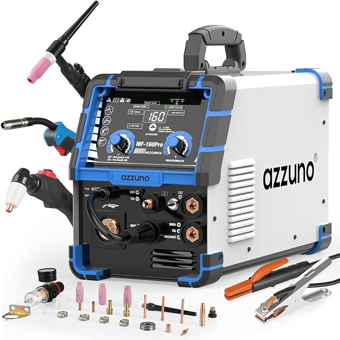 AZZUNO 5 in 1 160A Welder Machine, Plasma Cutter Welder Combo with HF TIG/Gas MIG/Flux MIG/Stick Welding, 110/220V Dual Voltage Multiprocess Welding Machine