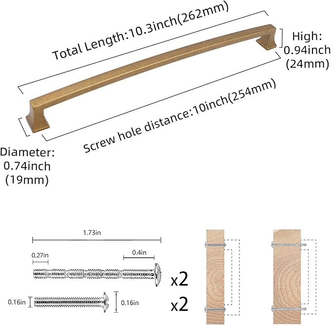 COTYKILEY 6 Pack 10 Inch(254mm) Antique Brass Kitchen Cabinet Handles Cabinet Pulls Vintage Drawer Pulls Aged Gold Bronze Kitchen Cabinet Hardware