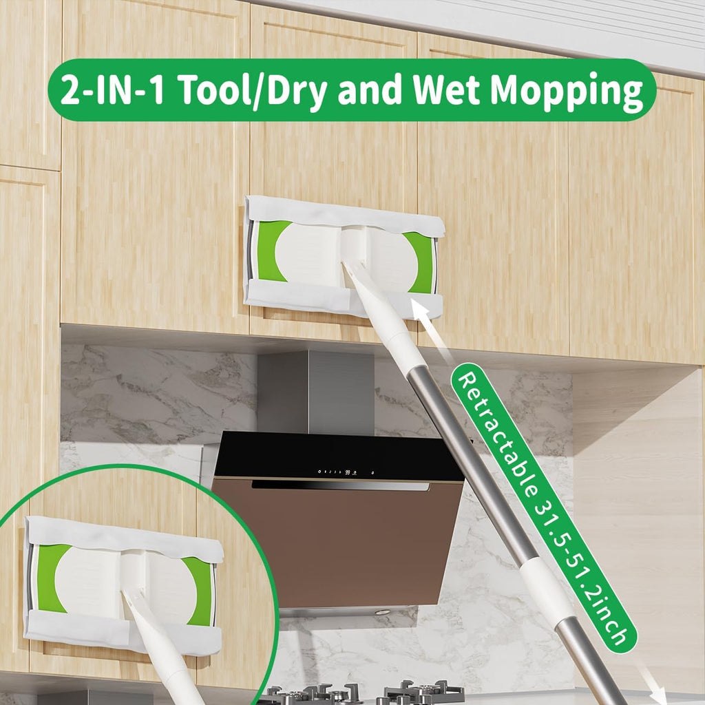 Sweeper 2-in-1 Dry + Wet Cleaning Tool,Professional Floor Mopping and Sweeping Kit Includes 1 Sweeper,40 Dry Sweeping Cloths,6 Wet Mopping Cloths