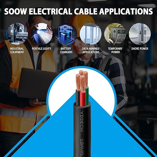 75ft 10/4 10 AWG Portable Power Cable (4 Conductor) - SOOW 600V 10 Gauge Electric Wire for Motor Leads, Portable Lights, Battery Chargers and Machinery - 4 Conductor - 75 Feet Electrical Cord