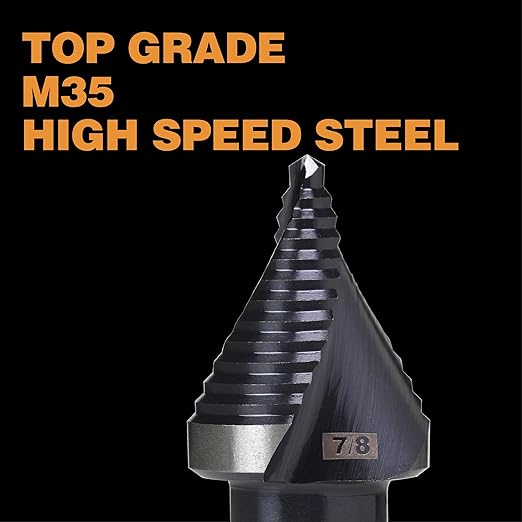 M35 HSS 7/8 Inch Step Drill Bit, Single Size Unibit with Double Spiral Flutes for Drilling Small Holes on Stainless Steel, Metal, Wood, Plastic