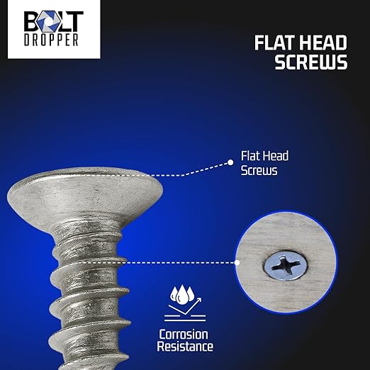 Bolt Dropper #4 x 1/4" Stainless Steel Flat Head Phillips Wood Screw (100 Pack), 18-8 (304) Stainless Steel Sheet Metal Screws - Type A Point, Plain Finish