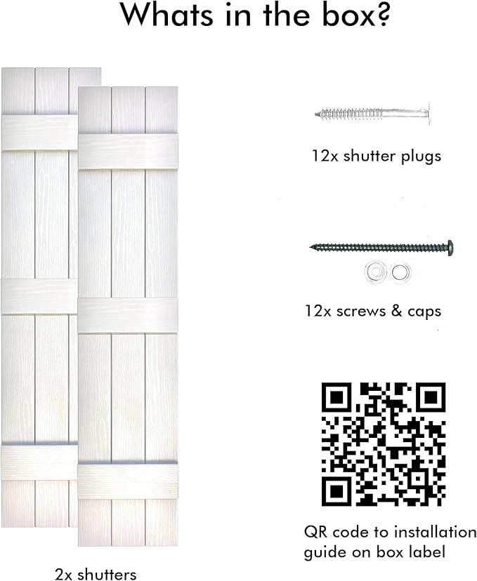 Board & Batten Vinyl Shutters (1 Pair) | 11"x55" (3-Board) - Dover White/Paintable | Exterior Window Shutters | Includes Mounting Hardware | Simple Installation | Made in USA