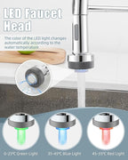 Kitchen Faucet with LED Light, Chrome Faucet with Soap Dispenser, Faucet for Kitchen Sink, Single Handle Stainless Steel Kitchen Sink Faucets with Pull Down Sprayer, Camper Farmhouse RV