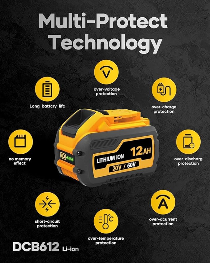 60V Battery 12ah Replacement for Dewalt Batteries 60 Volt DCB606 DCB609 DCB612 4 Pack, Compatible with Dewalt 20V 60V Cordless Power Tools