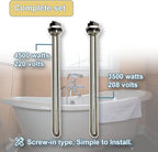 2 Pack 265-48642-00 Water Heating Element Fit for Bradford White Water Heaters, Replace 415-48642-00 4154864200 Heating Element Heater Parts, Screw-in Type，208V 3500W 240V 4500W