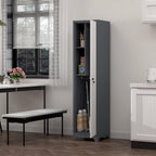 Storage Cabinet,Slim Broom Closet Storage Cabinets with Lockable Doors,Narrow Utility Cabinets with Hanging Rod,Tall Broom Closet for Laundry,Home Office,Grey-White