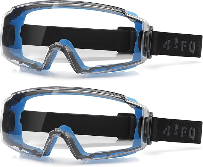 Clear Safety Goggles Glasses 2 Pack - Anti-Fog, Scratch and UV380 Lenses - Adjustable Non-Slip Strap - ANSI Z87.1 Certified Eye Protection for Chemistry Lab Work & Industrial Use for Men & Women