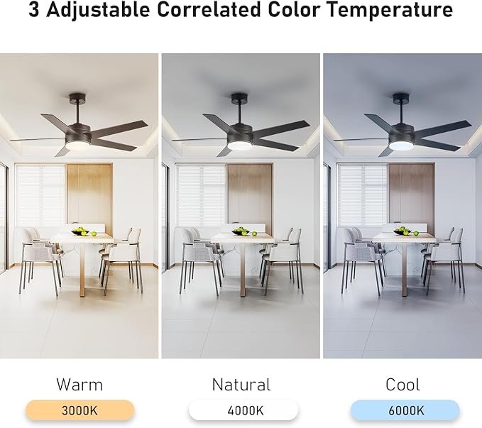 52 Inch Modern Ceiling Fan with Light, 5 Blades, Remote Control, Reversible DC Motor, Stepless Dimmable, Noiseless for Indoor and Use, Black