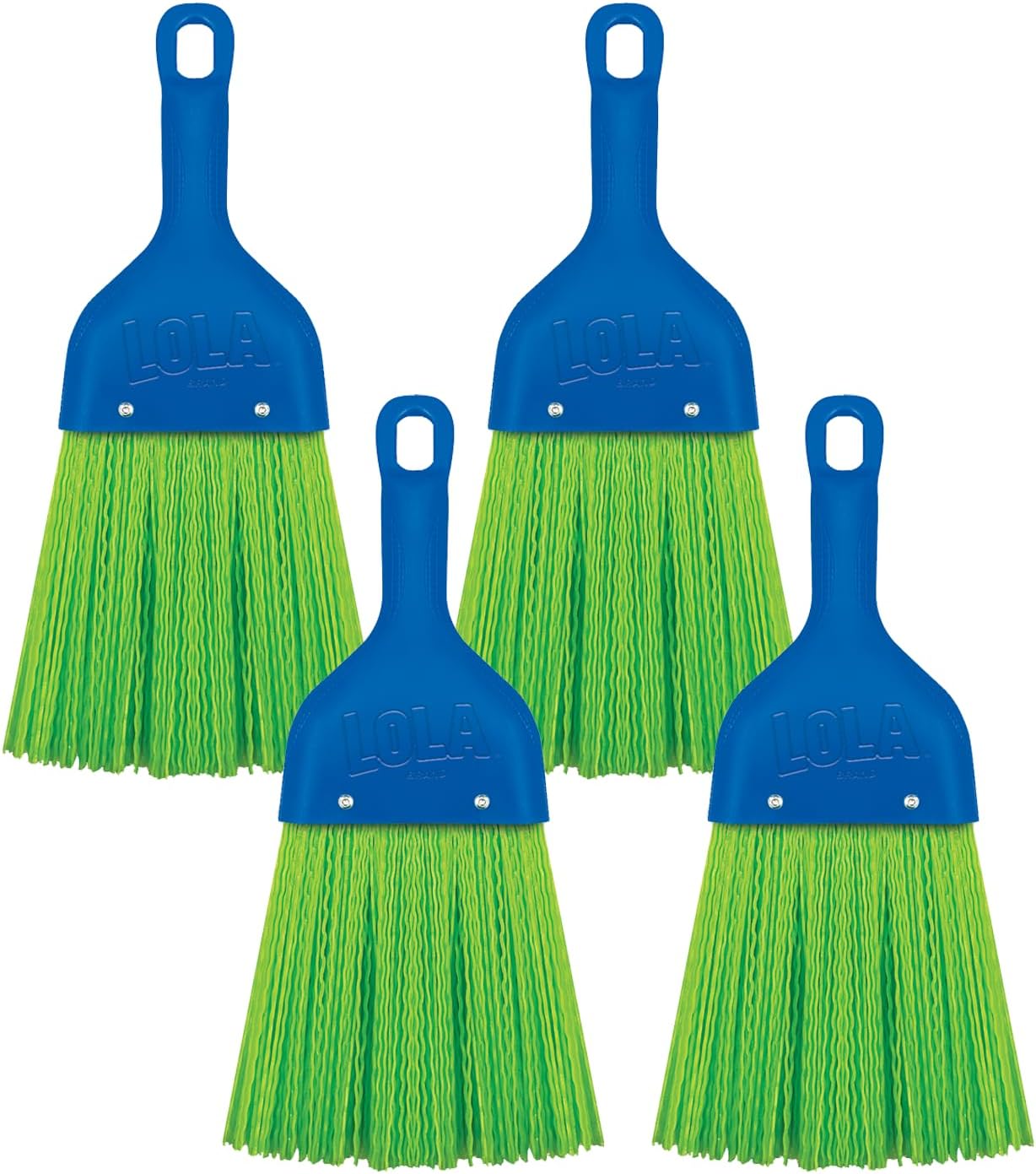 LOLA Whisk Broom, Hand Brush, 4 Pack Durable Bristles, Whisks Away Dirt & Debris, Compact, Hang Hole for Easy Storage, Indoor/Outdoor