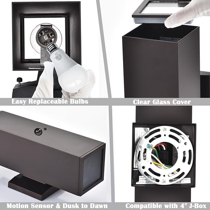 Motion Sensor Outdoor Wall Lights 2-Pack, Dusk to Dawn Exterior Light Fixtures with 3 Lighting Modes, 13'' Up Down Porch Lights with 15W LED Bulbs, Waterproof Wall Sconce for House, Patio, Garage