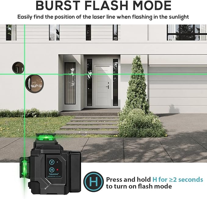 Takamine 12 lines 3D Self-Leveling laser level Pro,3x360 Green Cross Line with Burst flash mode and brightness adjustment, Remote Controller, Magnetic Rotating Stand Included