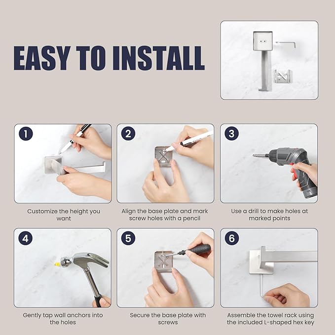 Bathroom Hardware Accessories Set: 12-Pieces Bath Towel Bar Set, Towel Racks for Bathroom Wall Mounted, SUS304 Stainless Steel, Brushed Nickel