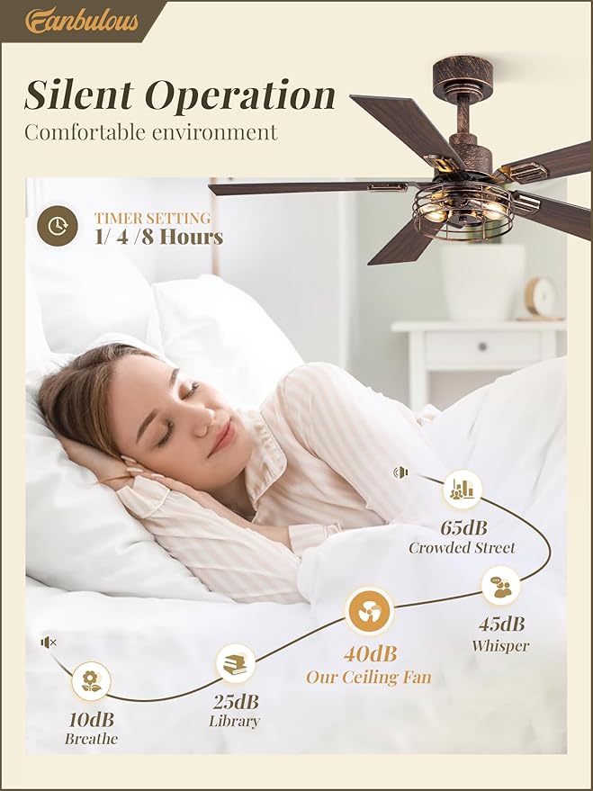 2 Pack Farmhouse 42 Inch Ceiling Fans with Lights, Industrial Caged Ceiling Fans for Bedroom Living Room, Double-Sided 5 Blades Rustic Ceiling Fan-Black Gold