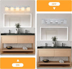 5 Light Modern Bathroom Light Fixtures Over Mirror, Chrome Vanity Lights for Bathroom Wall Sconces with Milky White Glass Shades, E26 Socket (Bulbs Not Included)