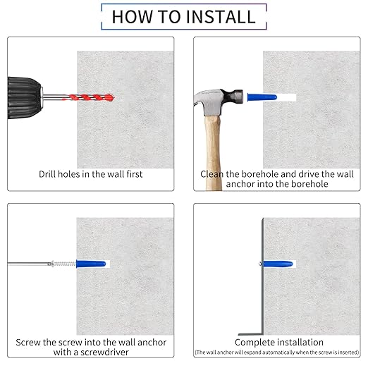 Concrete Anchors Kit - 100Pcs Drywall Anchors & 100Pcs Screws with Bit for Stucco, Masonry, Brick & Dry Wall