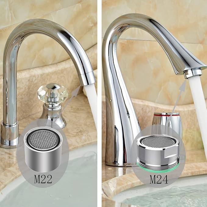 4pcs Faucet Aerators, 2pcs Aerator Filter Replacement Parts, with Brass Housing, 2pcs 15/16 Inch Male and 2pcs 55/64 Inch Female Bathroom Aerator Faucet Filters with Gaskets,for kitchen bathroom