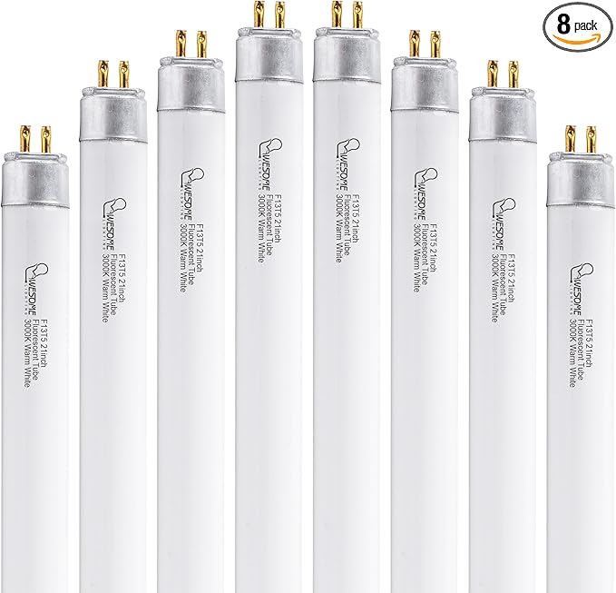 8 Pack 21 Inch F13T5/WW Fluorescent Light Bulb, 3000K Warm White, T5 13 Watts Fluorescent Replacement Bulb for Counter and Cabinet Fixture, G5 Base