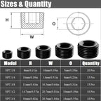 70 Pcs Black Carbon Steel Pipe Plug Fitting, 5 Sizes 1/8" 1/4" 3/8" 1/2" 3/4" NPT Male Internal Hex Thread Socket Pipe Plug Fitting Assortment Kit