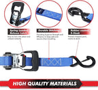 MOCA Blue Heavy Duty Ratchet Tie Down Straps - 5200 Lbs Breaking Strength 1.6" x 8', Includes 4 Heavy Duty Ratchet Padded Handles & Coated Chromoly S Hooks & 4 Soft Loop Tie-Downs