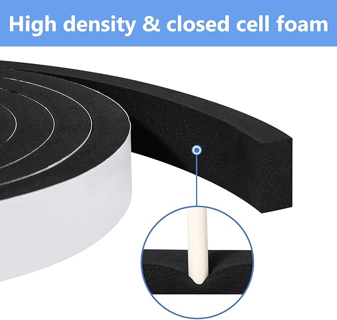 Weather Stripping Door Seal Strip (4/5 Inch X 1/16 Inch X 32Feet), Strong Adhesive, Lightproof, Soundproof, Weatherproof Foam Tape Insulation for Sliding Door, Front Door Frame, Windows- Black