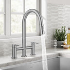 KRAUS Oletto Bridge Kitchen Faucet with Pull-Down Sprayhead in Spot-Free Stainless Steel, KPF-3122SFS