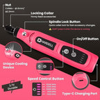 HARDELL Mini Cordless Rotary Tool, 5-Speed Rotary Tool Kit with 43 Accessories, Type-C Charging Power Rotary Tool for Engraving, Sanding, Polishing, Drilling, Grinding, Small DIY Crafts (Pink）