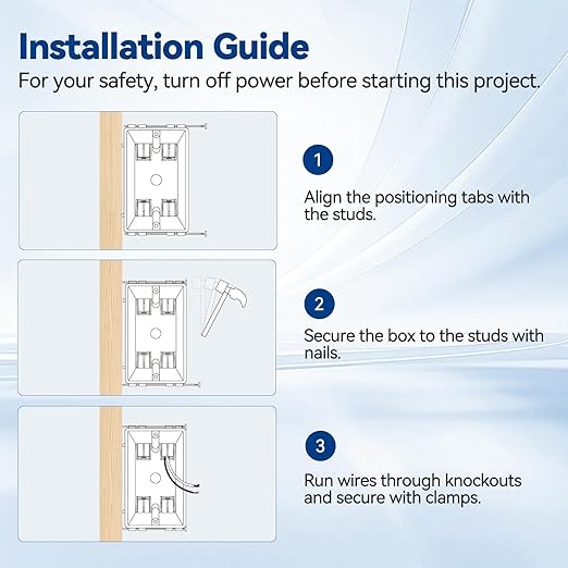 1-Gang New Work Outlet Box, PVC Electrical Box for Switch, GFCI, Dimmer, 22 Cubic Inch, UL Listed, 6 Pack
