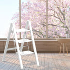 3 Step Lightweight Folding Ladder for Home, 330lbs Aluminum Step Ladder Anti-Slip for Kitchen, Step Stool Foldable Adults for Closet, 330lbs - White