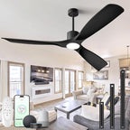 60" Smart Ceiling Fan with Lights,Outdoor Ceiling Fan 3 Blade,Work with Alexa/Gg/App/Remote,3-Color Light 6-Speed Quiet Reversible DC Motor for Patio Porch Bedroom,Black