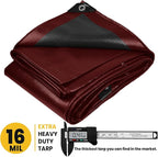 PROTARP Extra Heavy Duty 16 Mil Tarp Cover, Waterproof, UV Resistant, Rip and Tear Proof, Poly Tarpaulin with Reinforced Edges for Roof, Camping, Patio, Pool, Boat. (Maroon/Black 20′ X 30′)