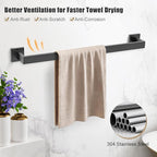 TQKAG Matte Black Bathroom Hardware Accessories Set 5 Pieces, Double Post Pivoting Toilet Paper Holder Set Stainless Steel Square Bathroom Towel Bar Holder Set Wall Mounted