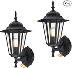GRUENLICH Dusk to Dawn Outdoor Wall Sconce, Exterior Front Porch Lighting with Clear Glass, Black Aluminum Outside Coach Light for Patio Doorway Garage, 2 Pack