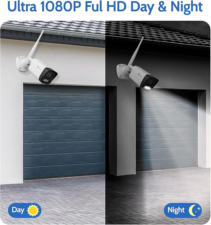 Zypola® Wireless Security Camera System, 4CH NVR with 4 WiFi Outdoor Cameras and 500GB HDD, 1080P Full HD Video, Color Night Vision, Human Motion Detection, Weatherproof for Home Business