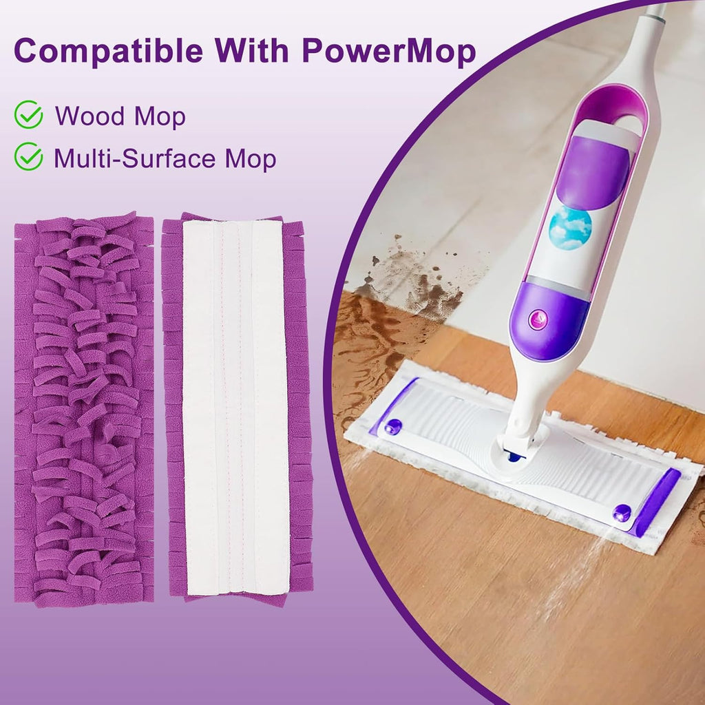 6 Pack Mop Refill Pads for PowerMop Multi-Surface and Wood Mop Pads Refill, Washable & Reusable Microfiber Spray Cleaning (Purple)