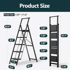 WOA WOA 5 Step Ladder, Foldable Ladder with Wide Pedals and Handle, Sturdy Ladders for Home and Kitchen with Anti-Slip Feet, Supports up to 330 lbs - Black