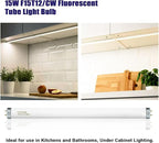 F15T12-CW Cool White 15 Watt Light Bulbs, T12 15 Watt Fluorescent Bulb 18 Inches, Cool White G13 Cap 825 Lumens 4 Pack