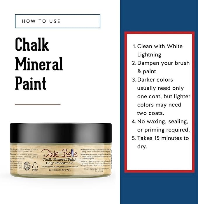 Dixie Belle Paint Company Chalk Finish Furniture Paint - Holy Guacamole (4oz) - Matte Avocado Green Chic Chalk Mineral DIY Furniture Paint