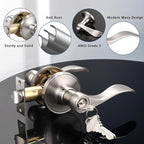 Knobonly 3 Pack Keyed Alike Bathroom/Bedroom Door Lock, Satin Nickel Front Door Handle, Exterior Door Handle, Same Key for Each Pack, Zinc Alloy