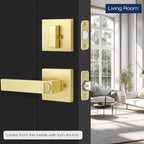 EHOMEWARE 2 Pack Door Handleset with Single Cylinder Deadbolt, Satin Brass Deadbolt, Reversible for Right and Left Side Single Keyed Square Deadbolt Lock Set