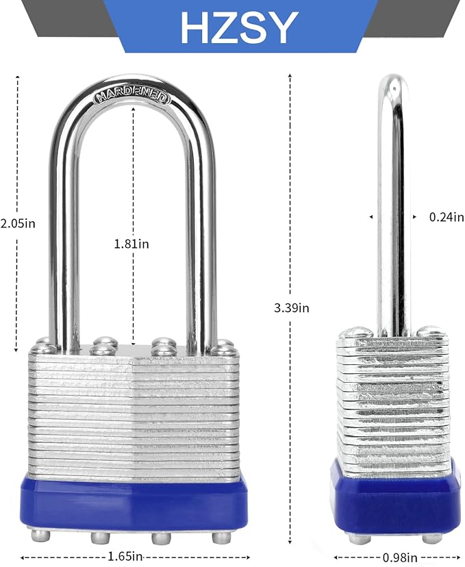 Padlocks Keyed Alike, Pack of 12, Laminated Steel Keyed Lock (1-9/16", 40mm), Padlocks with Same Key, Long Shackle, for Toolbox, Locker & StorageUnit or More