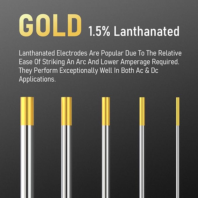 YESWELDER TIG Welding Tungsten Electrode 1.5% Lanthanated 3/32 x7" (Gold, WL15/EWLa-1.5) 10-pk