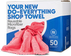 Microfiber Wholesale Microfiber Shop Towels | MWipes Reusable Red Shop Rags | 50 Rags in a Box | Super Absorbent, Machine Washable Hundreds of Times | Automotive, Paint, Industrial, Detailing