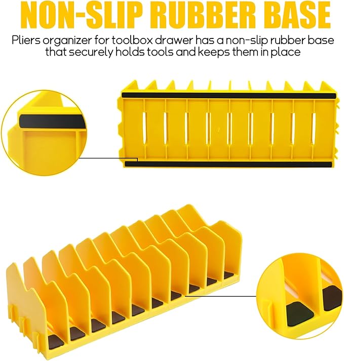 Plier Organizer, 2 Pack Pliers Rack for Toolbox Pliers Wrench Screwdriver, 20 Slots Tool Boxes Drawer Storage for Cutters Tools with Non-Slip Rubber Base,Yellow