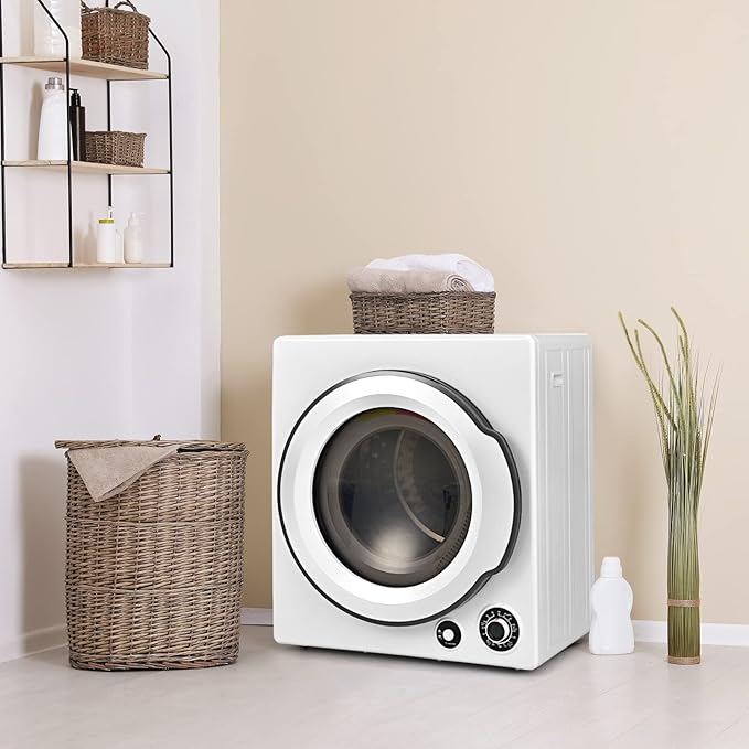 LDAILY Laundry Dryer, Electric Clothes Dryer with Timer, 2 Heating Options, 4 Drying Modes & Cold Air Care Function, Compact Dryer with Stainless Tub, Multi-layer Filtration for Home 1350W, White